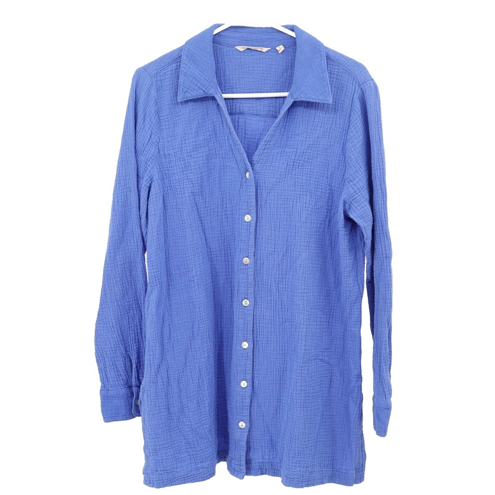 Soft Surroundings Tunic Shirt SZ M Escambia Gauze Button Up Oversized Coastal